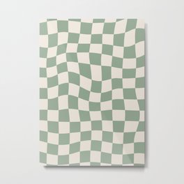 Sage Green Wavy Checkered Pattern Metal Print | Checks, Minimalist, Checkered, Trendy, Modern, Pattern, Graphicdesign, Groovy, Wrapped, Distorted 