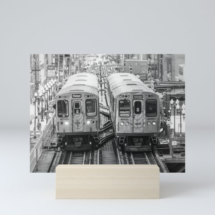 Black and White Chicago Train El Train above Wabash Ave the Loop Windy City Mini Art Print