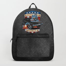 American Muscle Patriotic Classic Muscle Car Cartoon Illustration Backpack