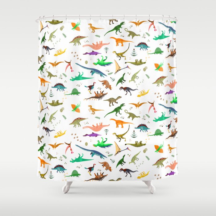 Dinosaurs pattern on white background Shower Curtain