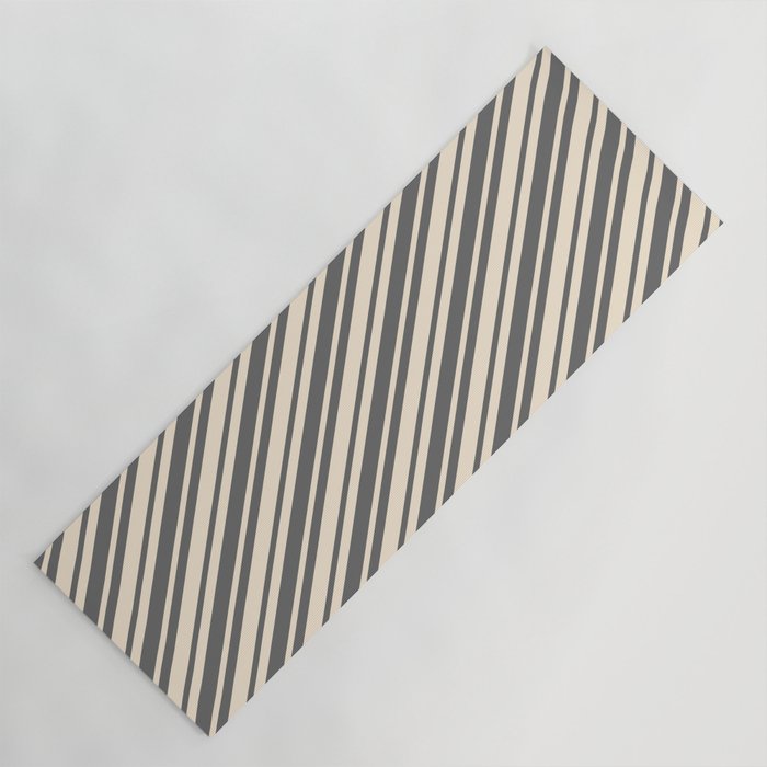 Beige and Dim Gray Colored Lines/Stripes Pattern Yoga Mat