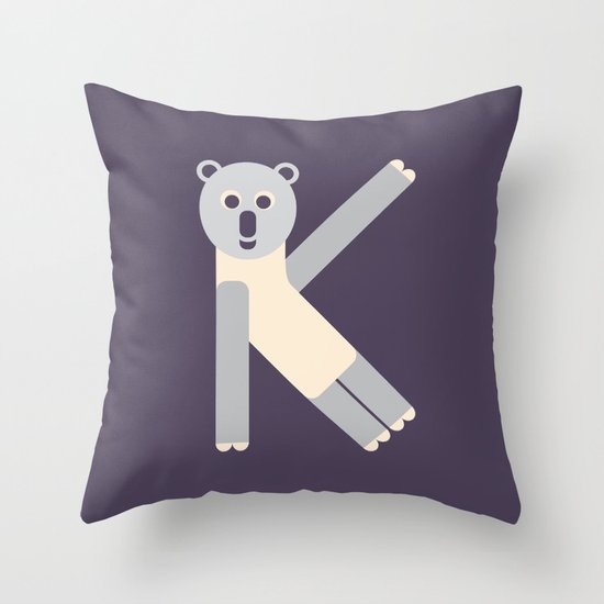 Letter K // Animal Alphabet // Koala Monogram Throw Pillow