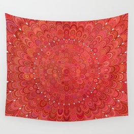 Red Floral Mandala Wall Tapestry