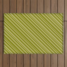 [ Thumbnail: Dark Khaki and Green Colored Striped Pattern Outdoor Rug ]