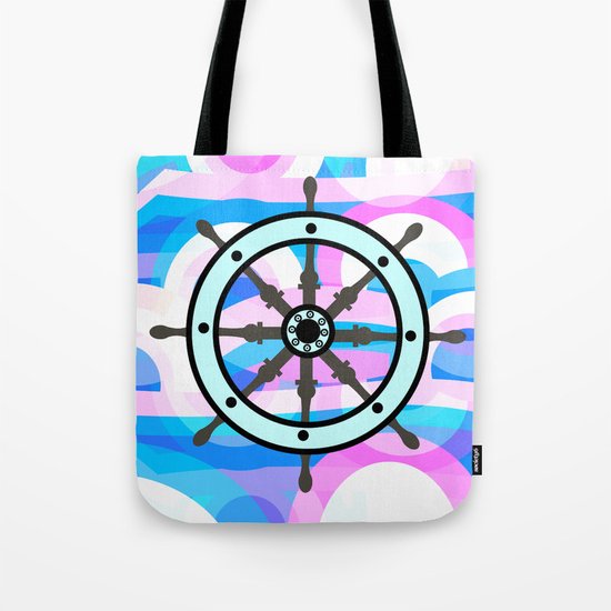 Ship's wheel on abstract marine background Tote Bag