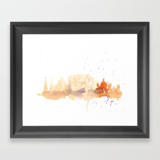 Watercolor landscape illustration_Rome - Colosseum Framed Art Print