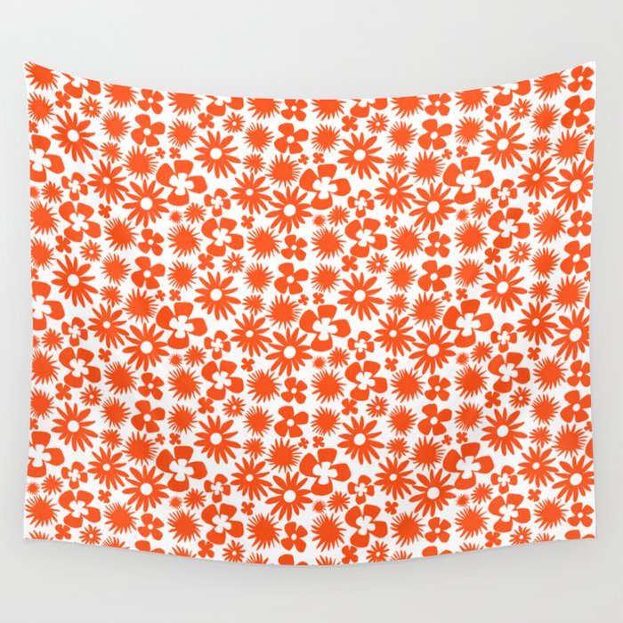 Modern Abstract Red And White Floral  Wall Tapestry