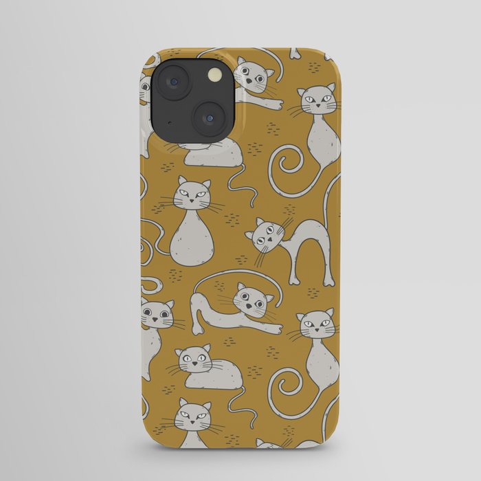 Mustard yellow and off-white cat pattern iPhone Case