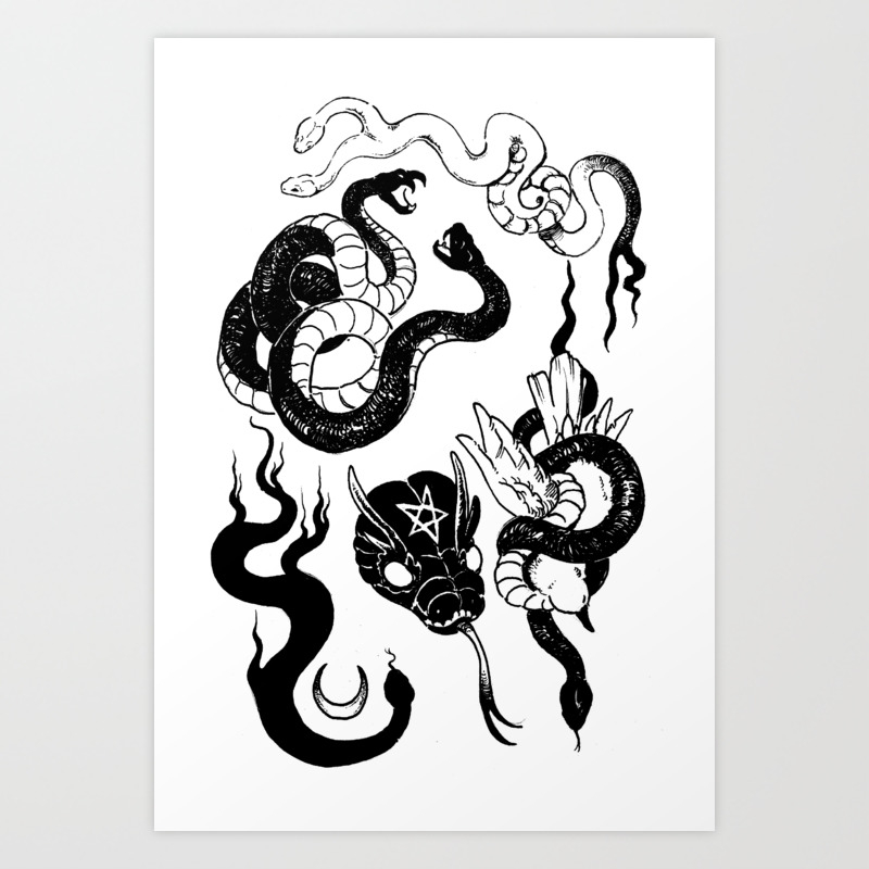 Serpents Tattoo Flash Art Print By Tastybones Society6