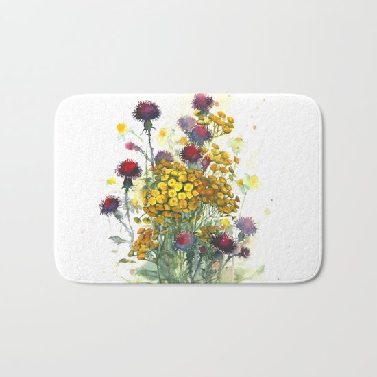 Watercolor wildflowers, aquarelle Bath Mat