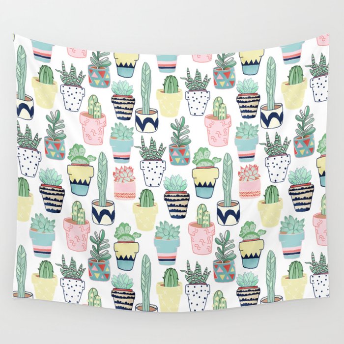 Cute Cacti in Pots Wall Tapestry