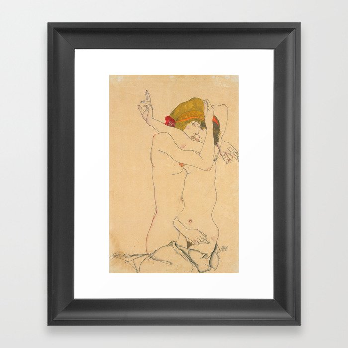 Egon Schiele "Two Women Embracing" Framed Art Print