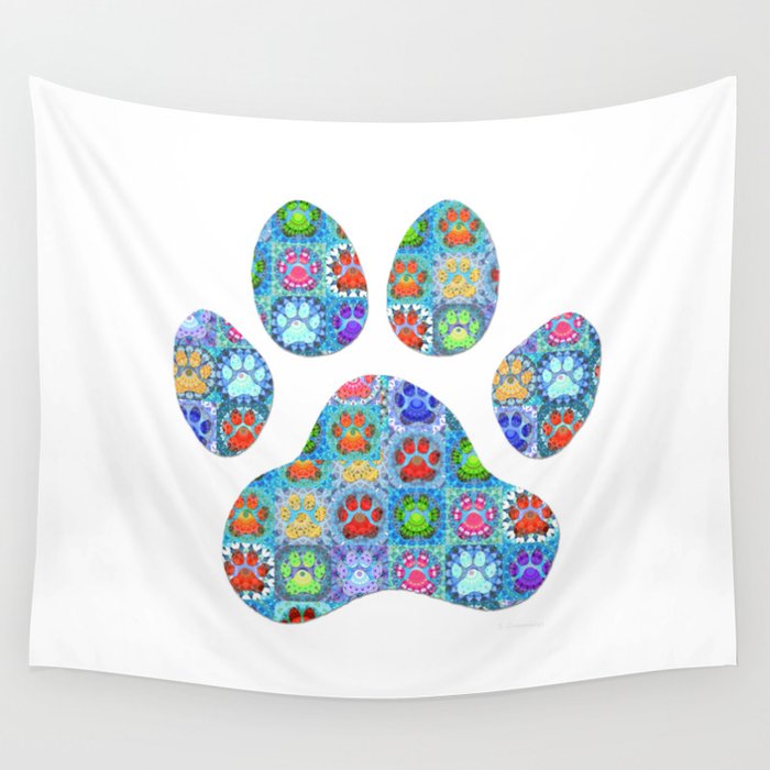Patchwork Paw - Cute Colorful Dog Paw Art Wall Tapestry