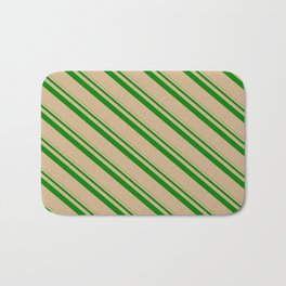 [ Thumbnail: Green & Tan Colored Pattern of Stripes Bath Mat ]