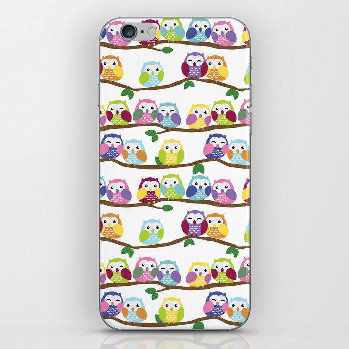 Colorful Owls On Branches iPhone Skin