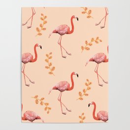 Peach Flamingos Poster
