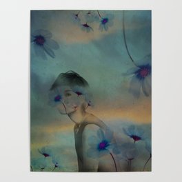 Woman hidden in a world of flowers Poster