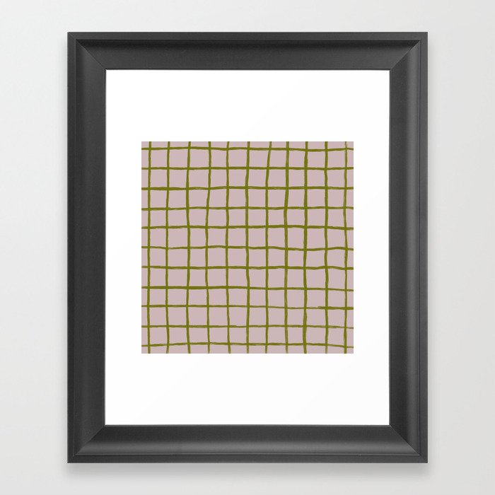 Chequered Grid - neutral tan and olive green Framed Art Print