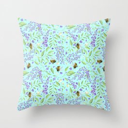 Wisteria and Bumblebees Throw Pillow