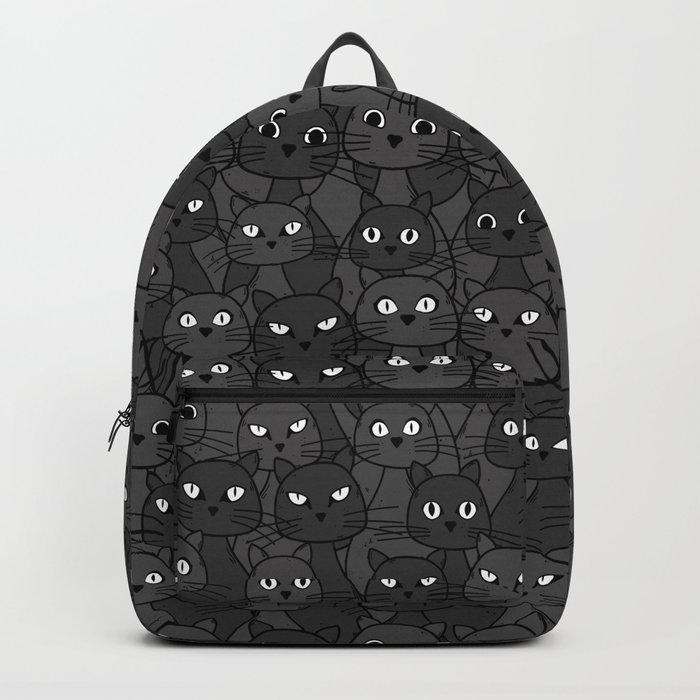 Moody and dark pattern with hand-drawn cats. Backpack