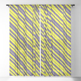 [ Thumbnail: Yellow & Dark Slate Blue Colored Lines/Stripes Pattern Sheer Curtain ]