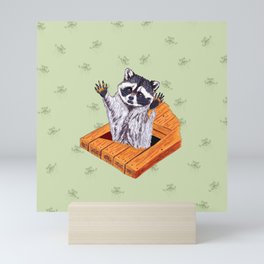 Peeking Raccoons #5 Green Pallet- Mini Art Print