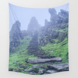 Skellig Stairway to Heaven (Ireland, monastery, island, mystery, moss, fog) Wall Tapestry
