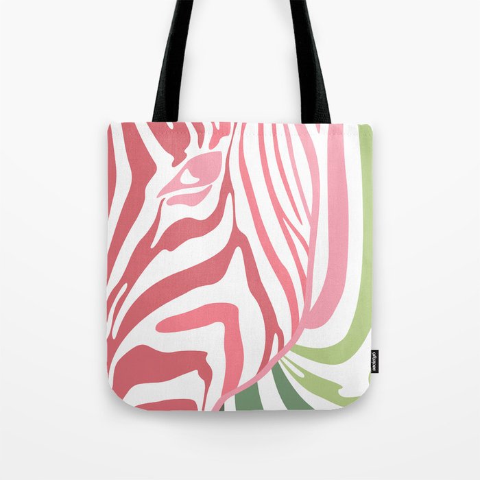 Pink And Green Zebra Portrait, Animal Photo, Large Printable Photography, Stripes Wall Art, Striped Tote Bag