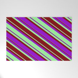 [ Thumbnail: Green, Maroon, and Dark Violet Colored Lined/Striped Pattern Welcome Mat ]