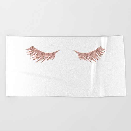 Pretty Lashes Rose Gold Glitter Pink Beach Towel
