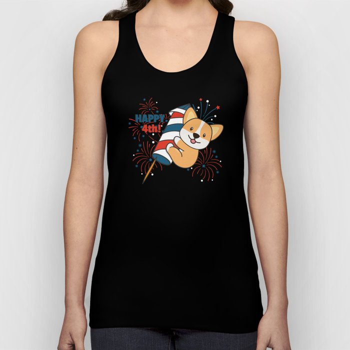 Corgi For The Fourth Of July Fireworks Rocket Tank Top
