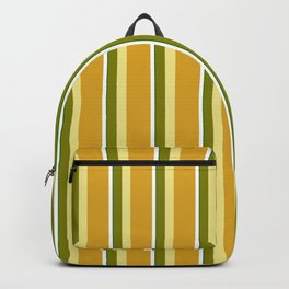 [ Thumbnail: Eye-catching Green, Tan, Goldenrod, White, and Dark Green Colored Lined/Striped Pattern Backpack ]
