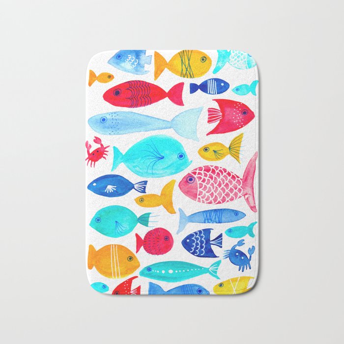 Fish Pattern - Ocean - Nautical - Sea - Swim - Crabs - Summer Bath Mat