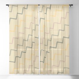 Modern Cream Zigzag Chevron Geometric Abstract Pattern Sheer Curtain