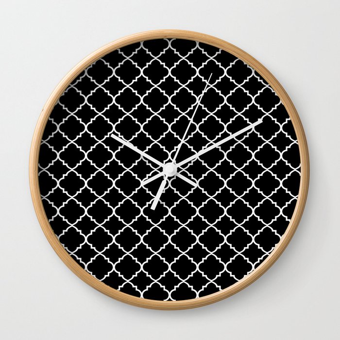 Black And White Moroccan Quatrefoil Wall Clock By Colorpopdesign