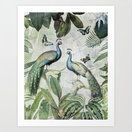 Nostalgic Fantasy Tropical Peacock Garden Art Print