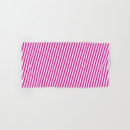 [ Thumbnail: Deep Pink & White Colored Lined Pattern Hand & Bath Towel ]