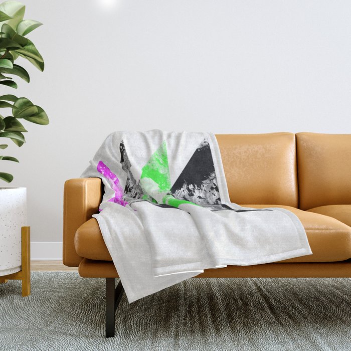 Descent - Geometric Abstract In Black, Green And Pink Throw Blanket