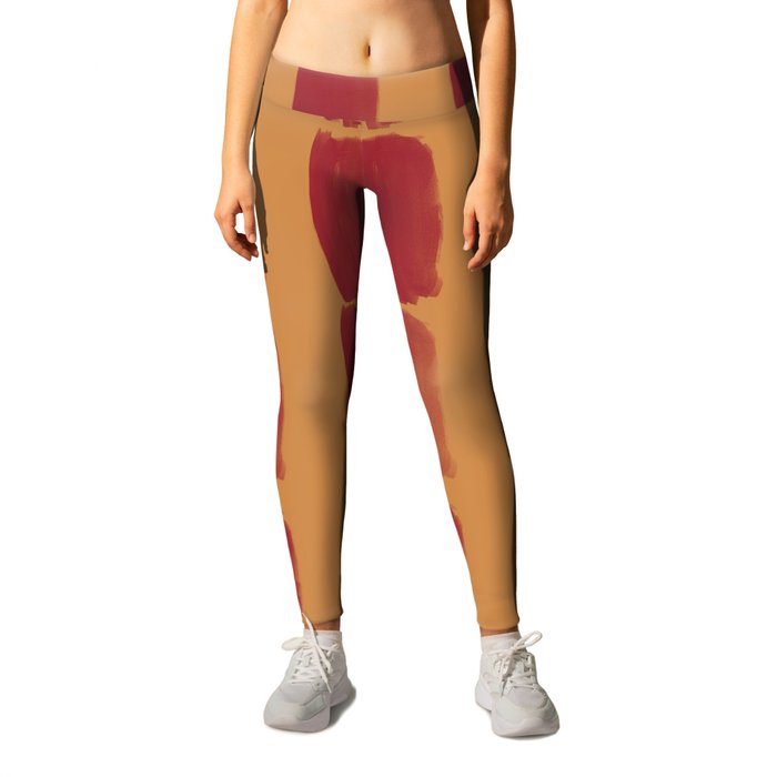Red and Orange-Brown Grid Brushstroke Pattern 2021 Color of the Year Satin Paprika & Warm Caramel Leggings