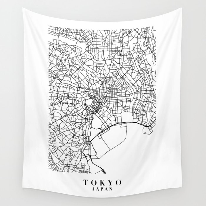 Tokyo Japan Street Map Minimal Wall Tapestry by Typologie Paper Co