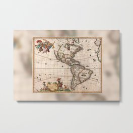 1658 Map of North America and South America with 2015 enhancements Metal Print | Illustration, Typography, Theamericas, Digital, Drawing, Sepia, Map, Old, South, America 
