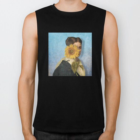 Girl with Sunflower 2 Biker Tank