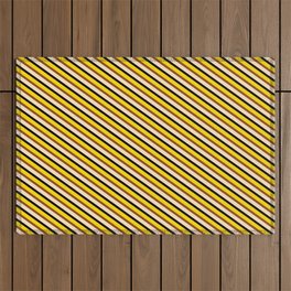 [ Thumbnail: Yellow, Brown, Bisque, and Black Colored Lines/Stripes Pattern Outdoor Rug ]