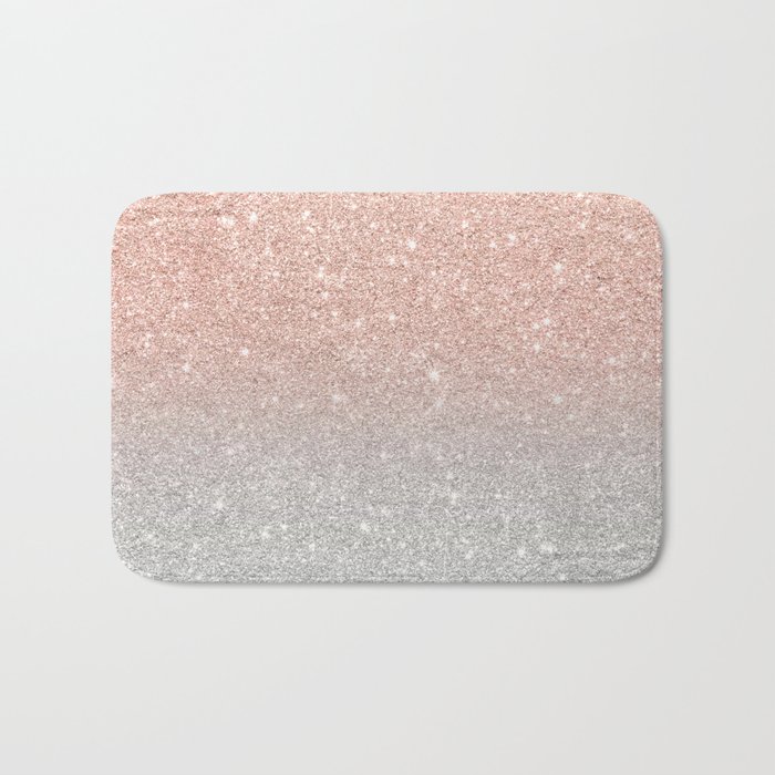 Modern Trendy Rose Gold Glitter Ombre Silver Glitter Bath Mat By