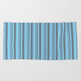 [ Thumbnail: Slate Gray & Sky Blue Colored Stripes/Lines Pattern Beach Towel ]