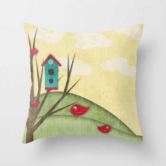 Shabby Sweet Tweet On The Hillside Throw Pillow