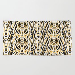 Charcoal White and Yellow Abstract Tribal Pattern Beach Towel