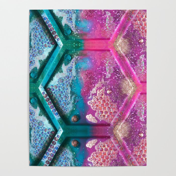 Glitter Rhinestone Nebulas in Pink, Teal and Gold Poster
