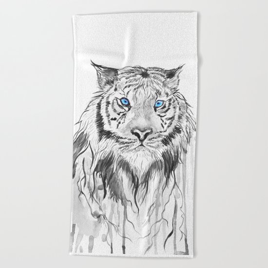 Tiger, black and white Beach Towel