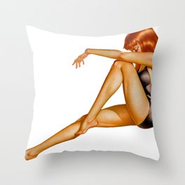 Sexy Pinup Girl Red Hair And Black Dress Throw Pillow